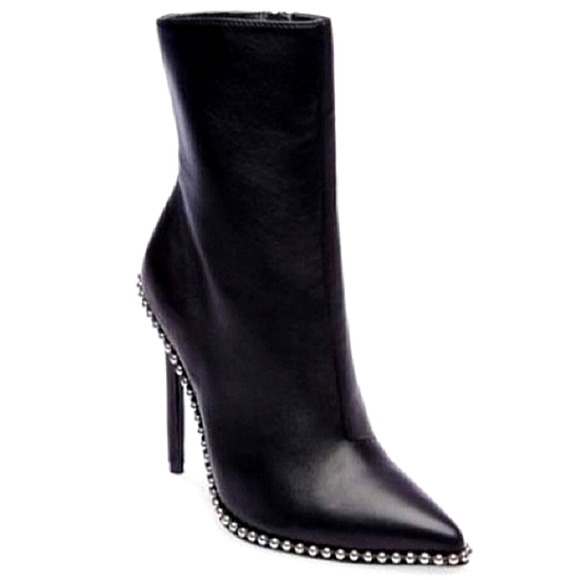 New w/Box Steve Madden Worthy Genuine Leather Studded Zip Stiletto Dress Booties - Picture 2 of 8